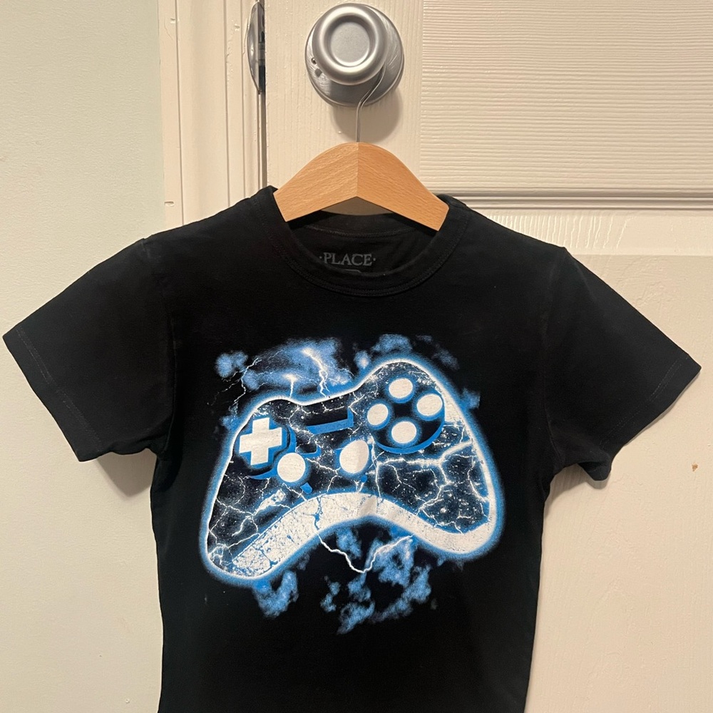 Black T-Shirt with Blue Controller Graphic